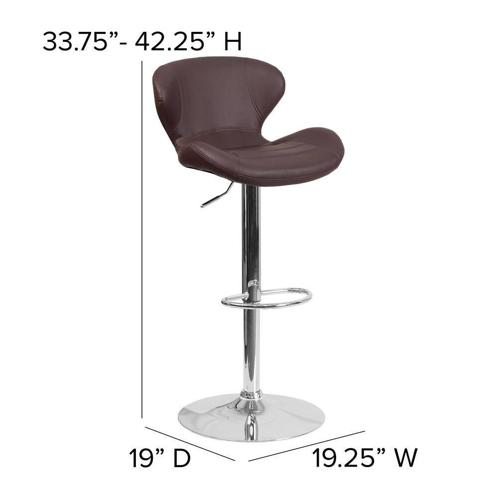 Flash Furniture Contemporary Brown Vinyl Adjustable Height Barstool with Curved Back and Chrome Base