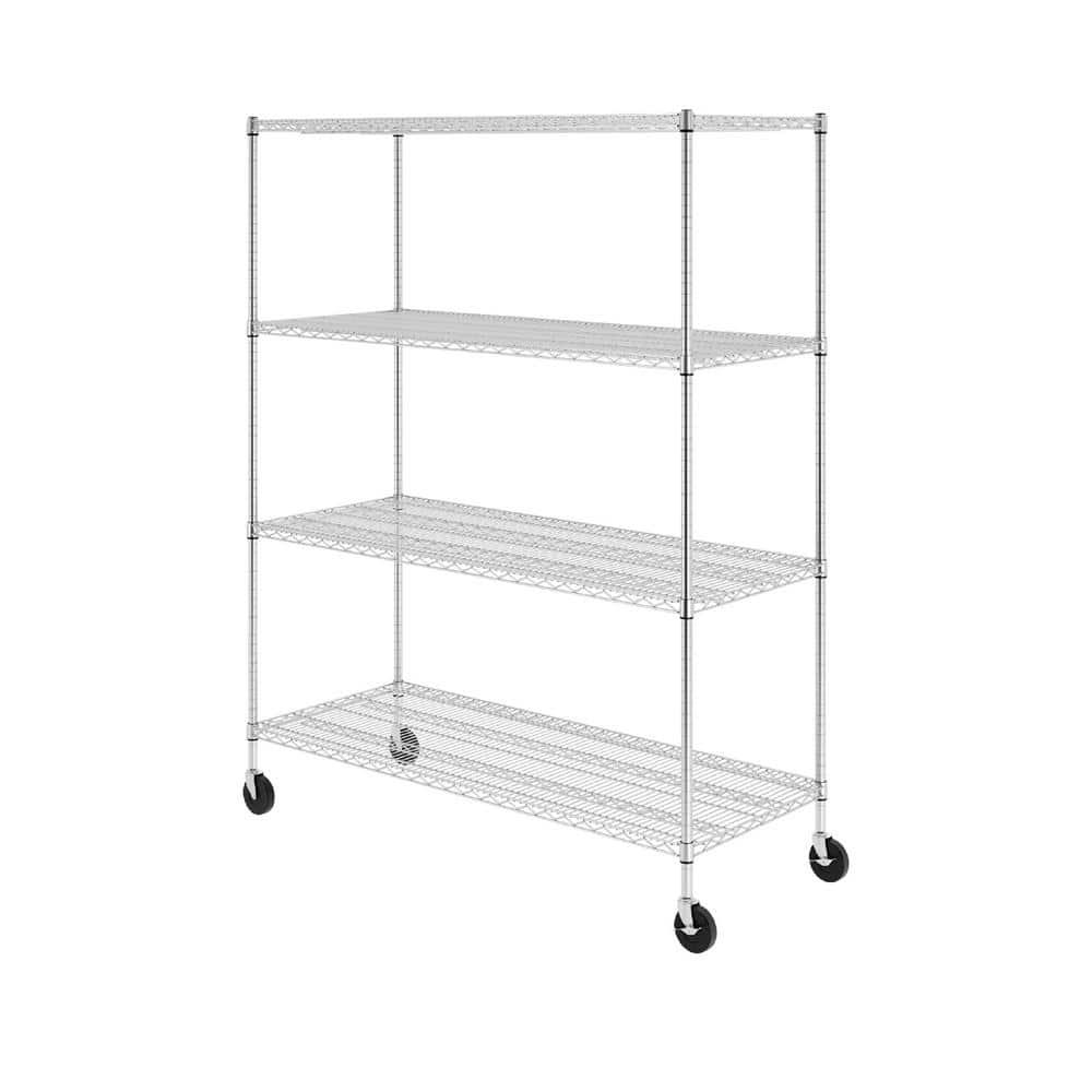 SafeRacks WS-602472-ZW4 24 x 60 x 72-Inch 4-Tier Storage Heavy-Duty 350-Pound Shelf Steel Wire Shelving Rack with Wheels, Stainless