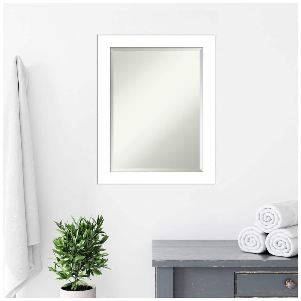 22" x 28" Wedge Framed Bathroom Vanity Wall Mirror White - Amanti Art: Modern, Satin Finish, No Assembly Required