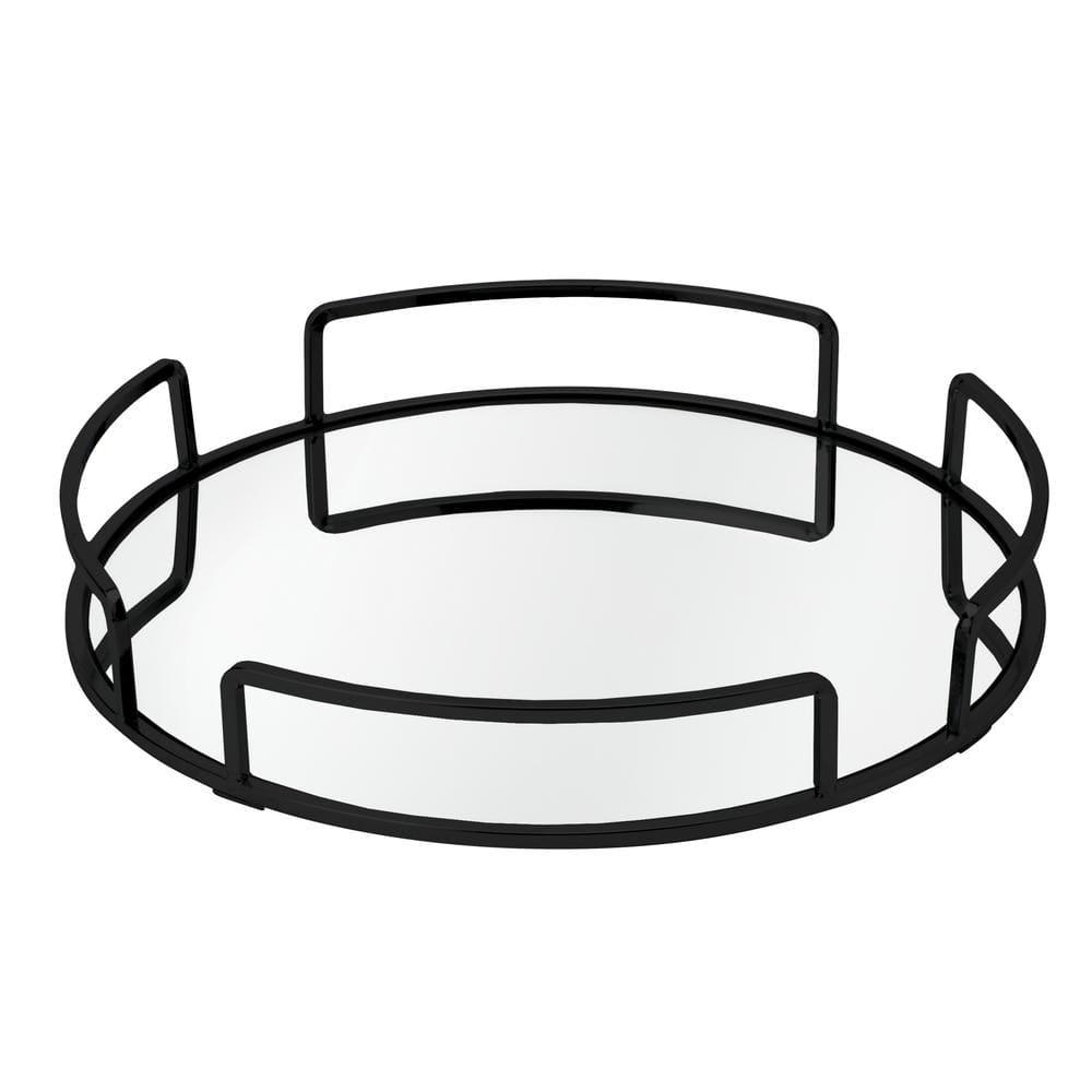 Bath Bliss 13"x13" Modern Round Vanity Mirror Tray Black: Steel Construction, Dresser Organizer, Bathroom Accessory