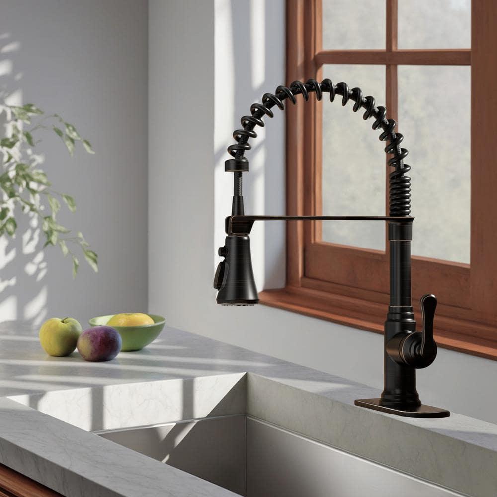 FORIOUS Rustic Kitchen Faucet with Pull Down Sprayer Oil Rubbed Brown, 3 Modes Stainless Steel High Arc Vintage Spring Sink Faucet 1 or 3 Holes for Pot Filler, Farmhouse Camper Wet Bar