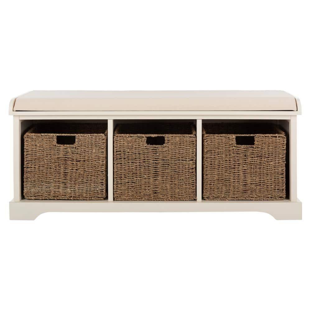 Lonan Wicker Storage Bench - White - Safavieh