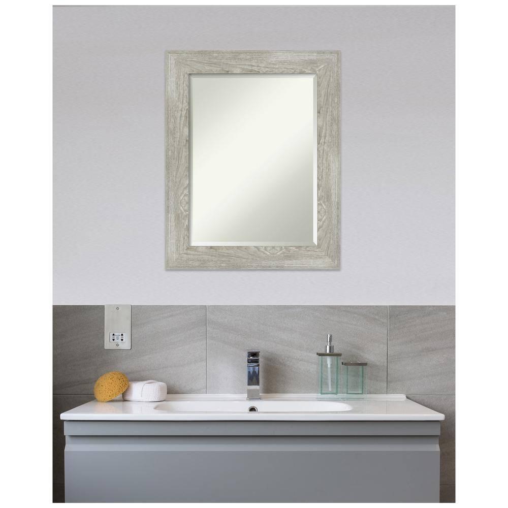 Amanti Art Beveled Bathroom Wall Mirror - Dove Greywash Frame Outer Size: 24 x 30 in