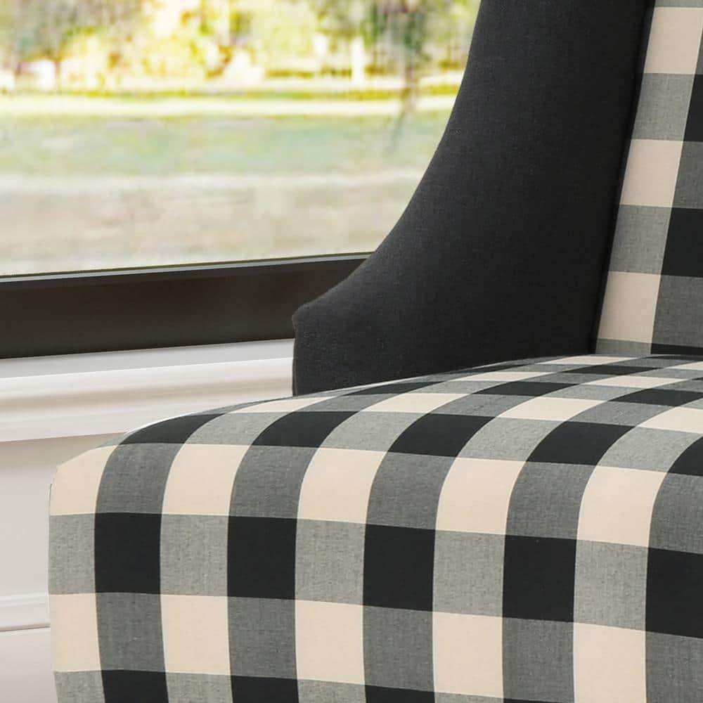 Noble House Charles Fabric High-Back Wingback Chair, Black Checkerboard
