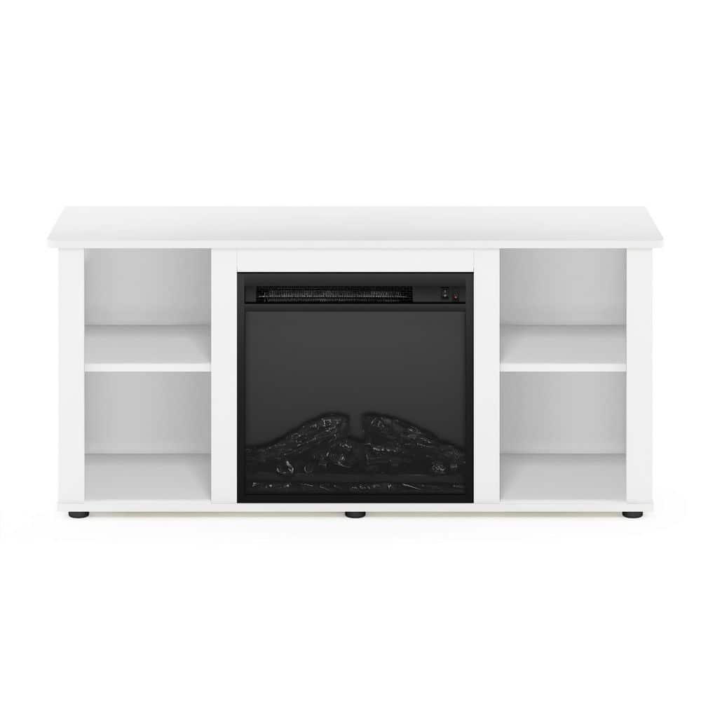 Furinno Fireplace TV Stand Entertainment Center TV Console Cabinet w/Open Storage Shelf for TV up to 55",White