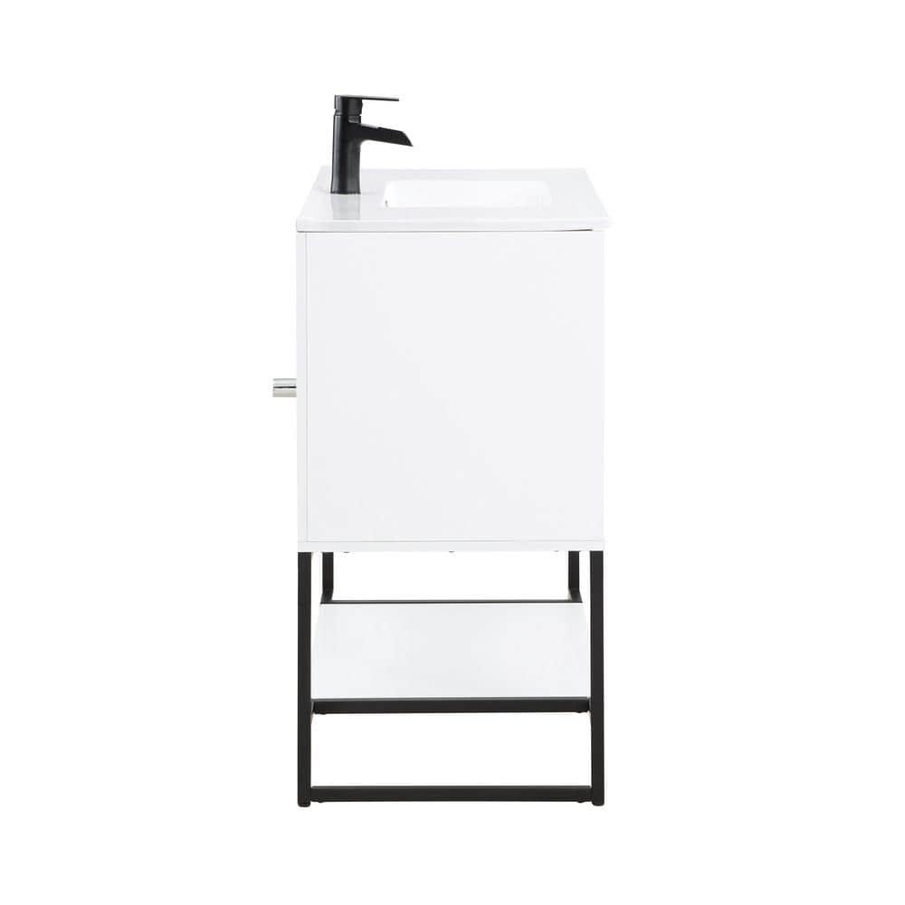 36" Scarsdale Bathroom Vanity Sink White - Manhattan Comfort: Ceramic Surface, Wood Frame, Single Basin