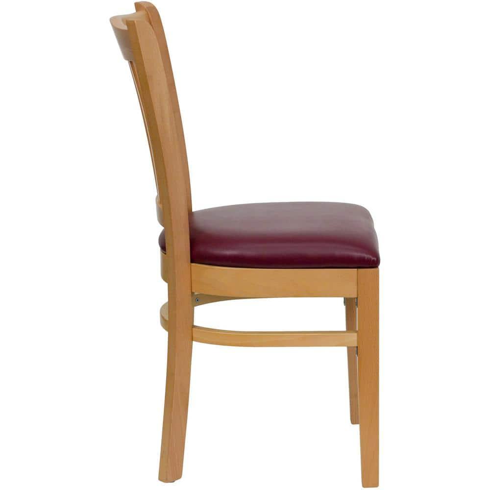 Flash Furniture HERCULES Series Vertical Slat Back Natural Wood Restaurant Chair - Burgundy Vinyl Seat