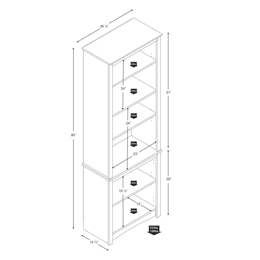 Prepac Tall 6-Shelf Bookcase, Drifted Gray