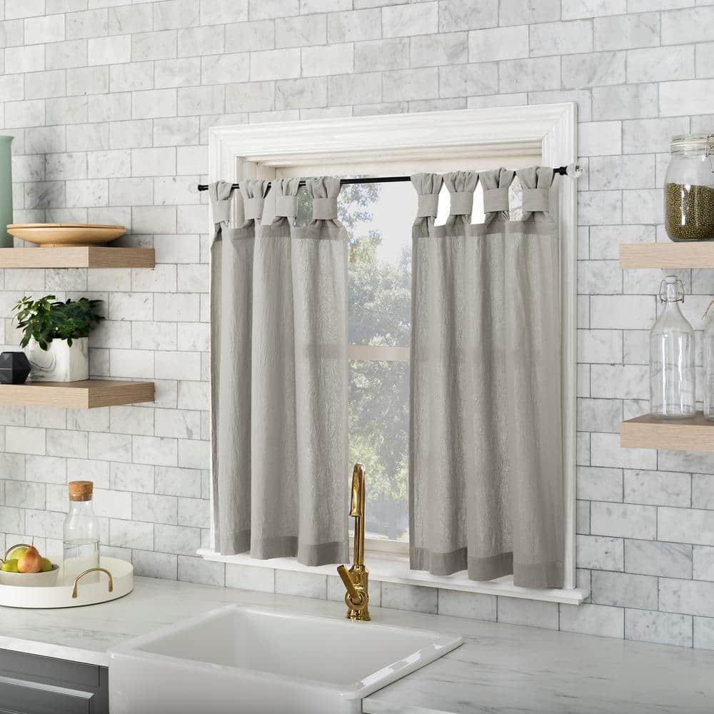 2pc 52"x36" Archaeo Washed Cotton Twist Tab Cafe Curtain Tier Pair Silver Gray: Kitchen Curtains, 36 Inch Length