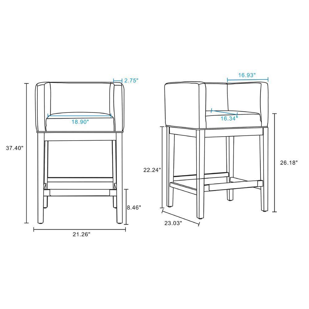 Set of 2 Kingsley Upholstered Beech Wood Counter Height Barstools Ivory - Manhattan Comfort: Faux Leather, Low Back, Armrests
