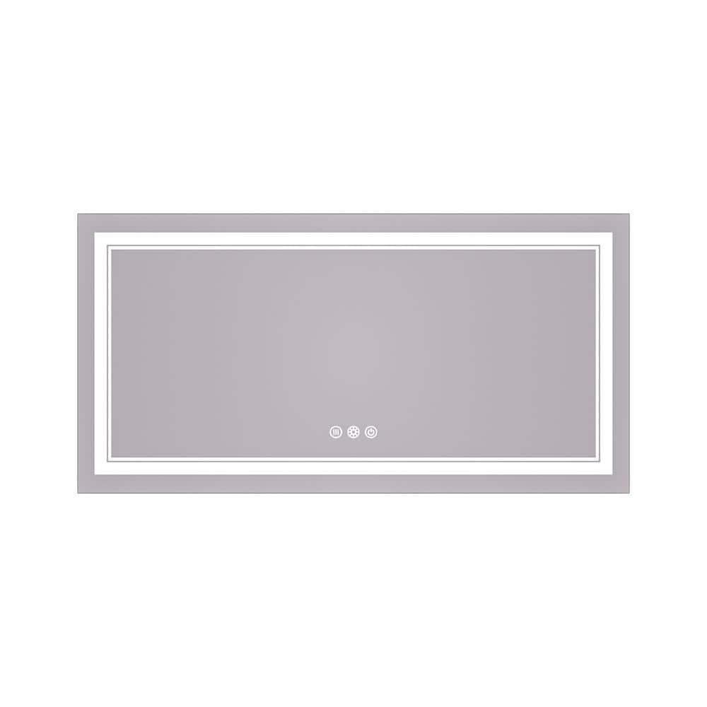 Keonjinn LED Bathroom Mirror 48" x 24" with Frontlit and Backlit, Stepless 3 Colors Temperature & Dimmable Wall Mirror, Tempered Glass, UL Listed LED Driver, Double LED Strips Lighted Vanity Mirror