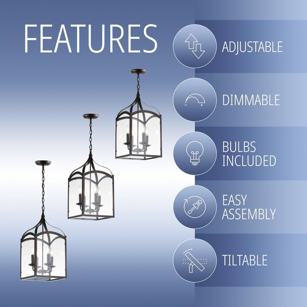 JONATHAN Y Ruth 11" 4-light Traditional Classic Lantern Metal/Glass LED Pendant, Oil Rubbed Bronze