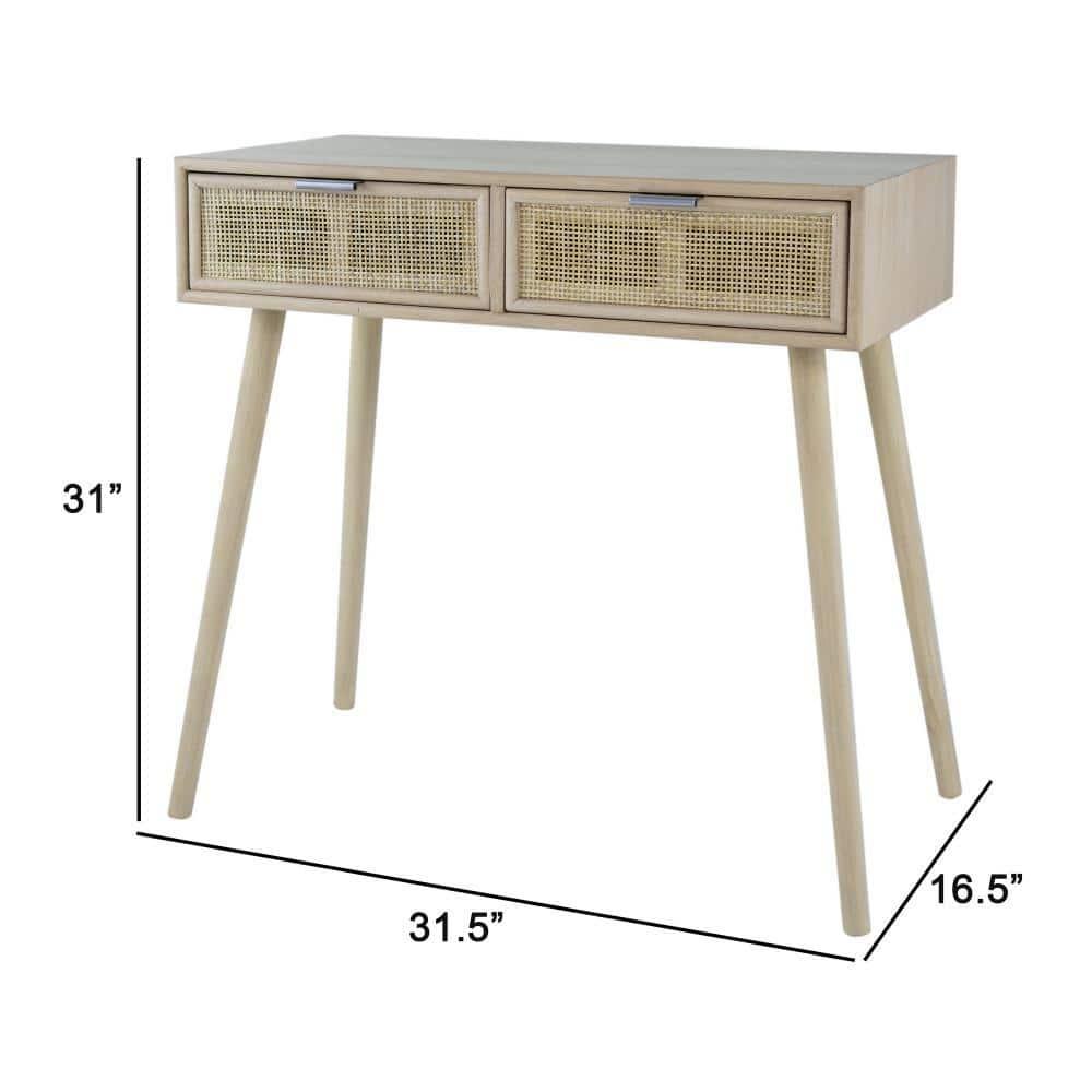 Pia 32 Inch Wood Console Table, 2 Drawers, Woven Rattan, Natural Brown - Saltoro Sherpi