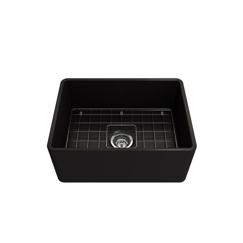 Matte Black Fireclay Farmhouse Single Bowl Kitchen Sink with Accessories