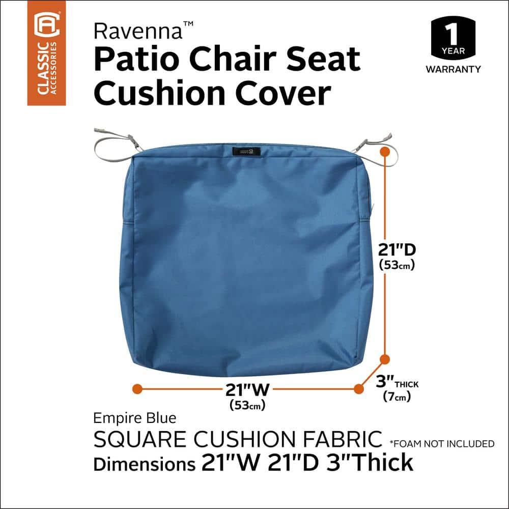Classic Accessories Ravenna Water-Resistant Patio Seat Cushion Cover, 21 x 21 x 3 inch, Empire Blue