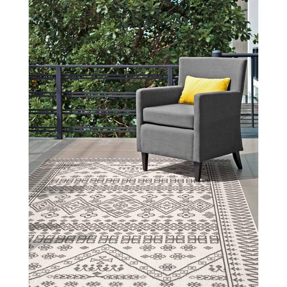 Nuloom Kandace Geometric 9x13 Indoor/Outdoor Area Rug for Living Room Patio Deck Front Porch Kitchen, Ivory/Grey