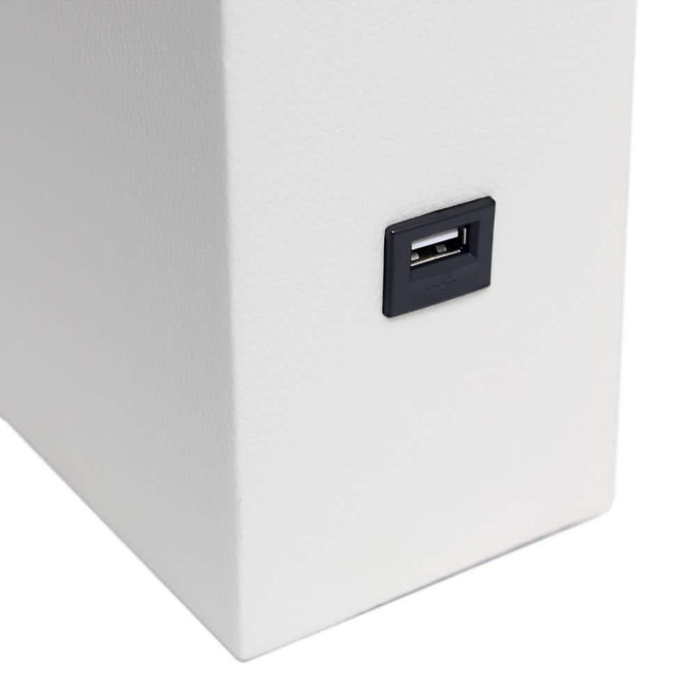 Lalia Home 21" Lexington Leather Base Modern Home Decor Bedside Table Lamp with USB Charging Port White : Fabric Shade