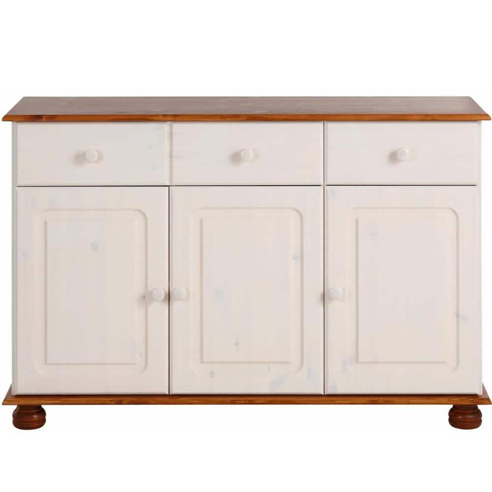 RealRooms Chester Sideboard with 3 Drawers and 2 Cabinets, White and Honey