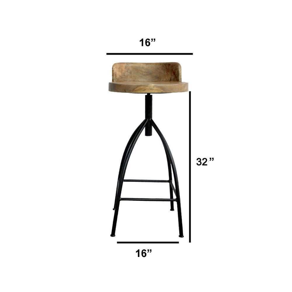 The Urban Port 30-35" Industrial Style Adjustable Swivel Stool with Backrest and Height Options Brown/Black