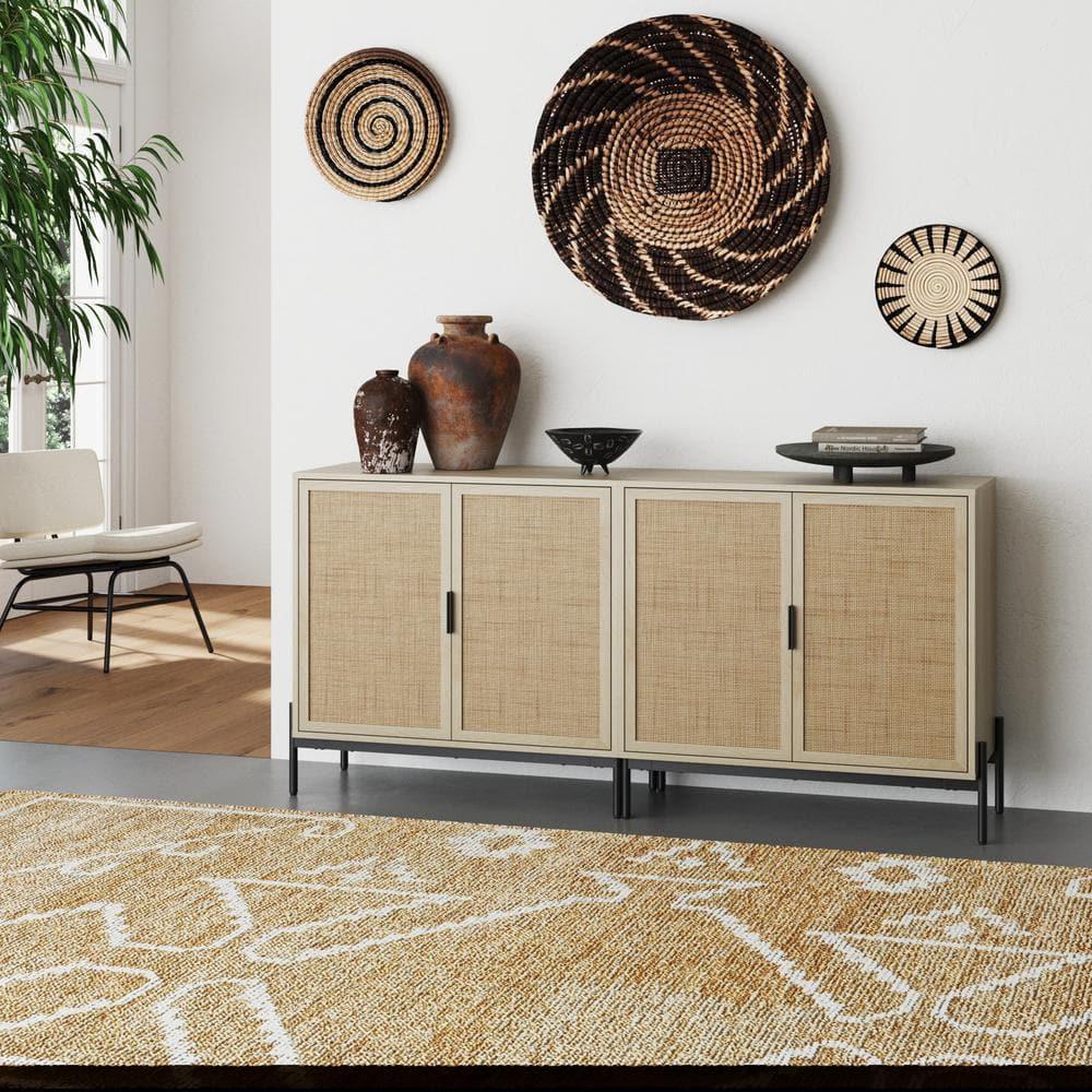 Nathan James Set of 2 Andrew Rattan Storage Cabinet Light Oak