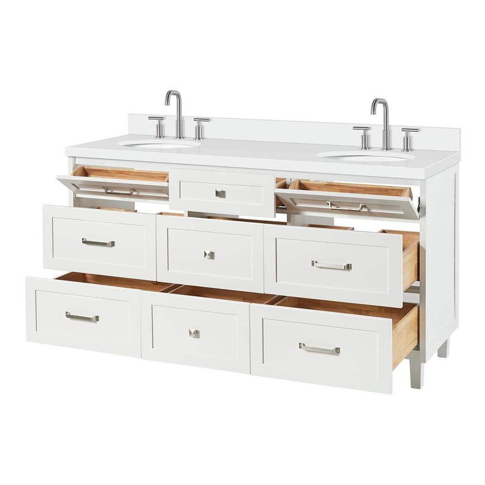 Ariel Monrow 67 Inch Double Oval Sink Bathroom Vanity With Pure White Quartz Countertop