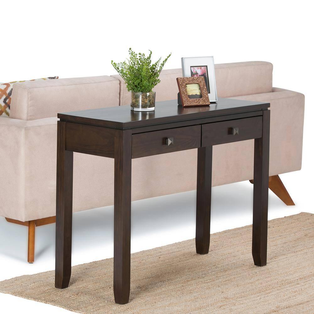 Simpli Home Cosmopolitan Solid Wood Console Table with 2 Drawers Mahogany Brown