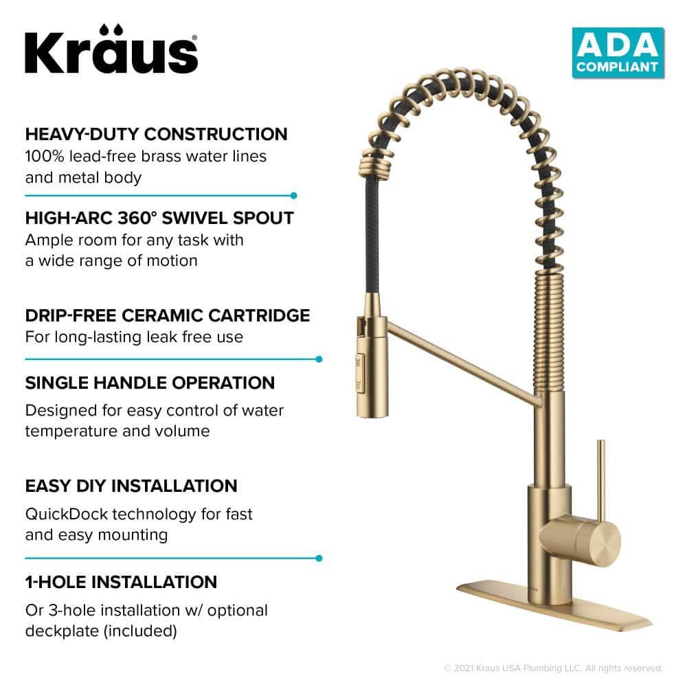 KRAUS Oletto Commercial Style Single Handle Pull Down Kitchen Faucet with QuickDock Top Mount Installation Assembly