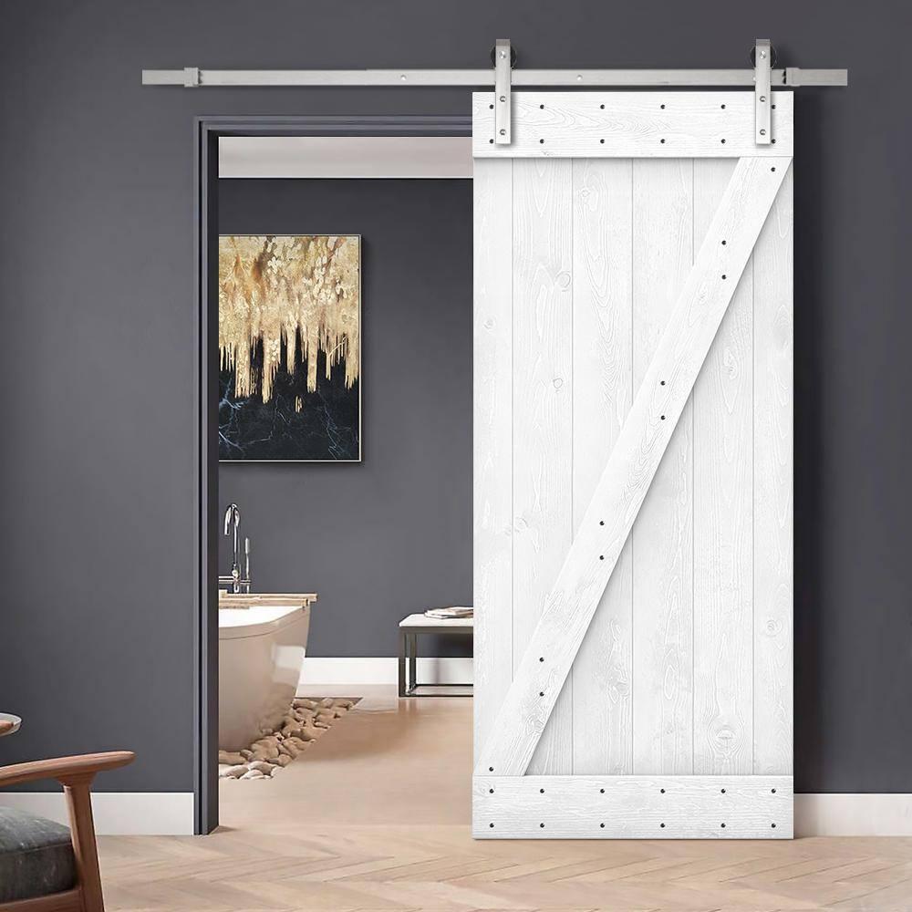 Calhome 84'' Solid + Manufactured Wood Paneled Painted with Installation Hardware Kit Barn Door