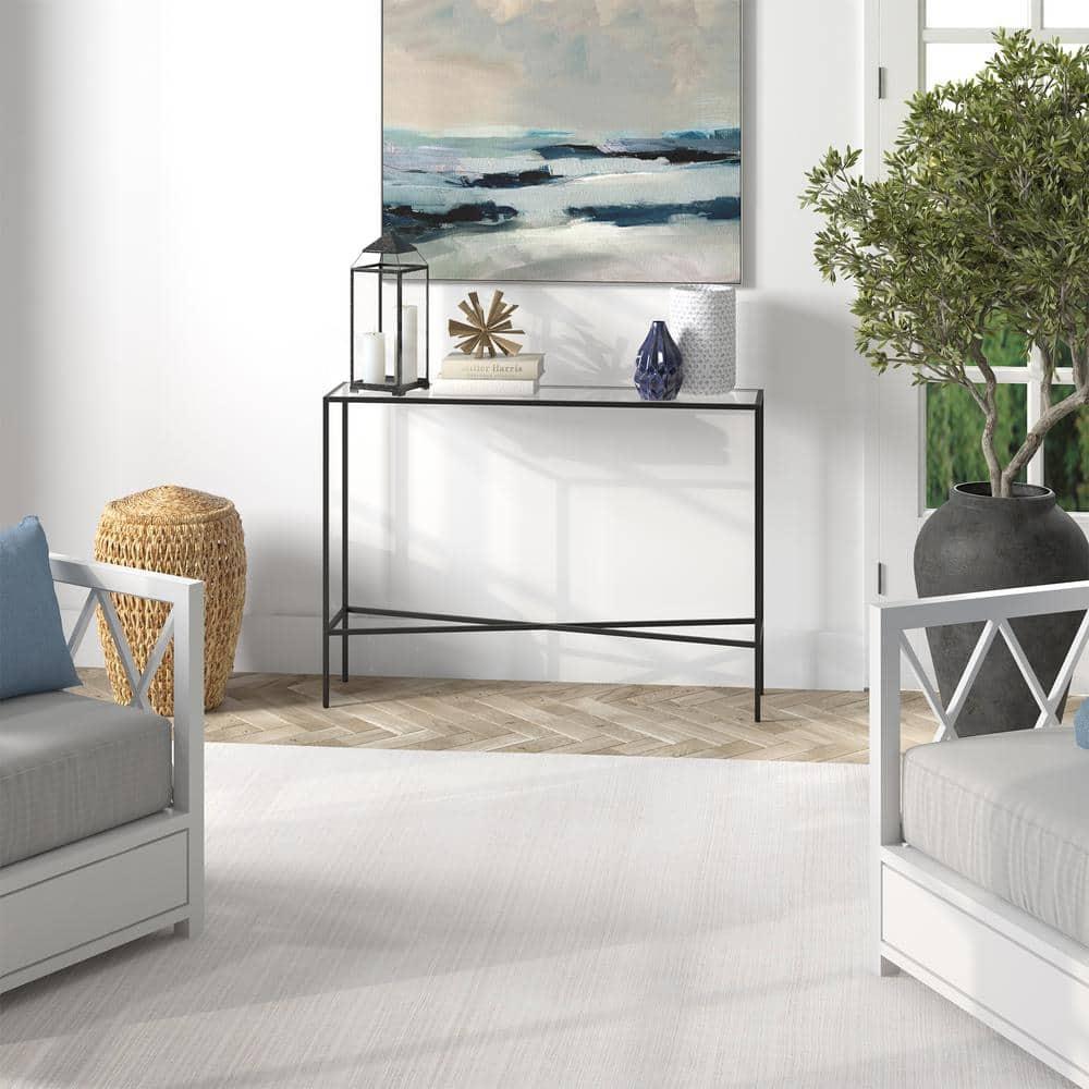 Evelyn&Zoe Henley 42" Wide Rectangular Console Table with Glass Top, Blackened Bronze