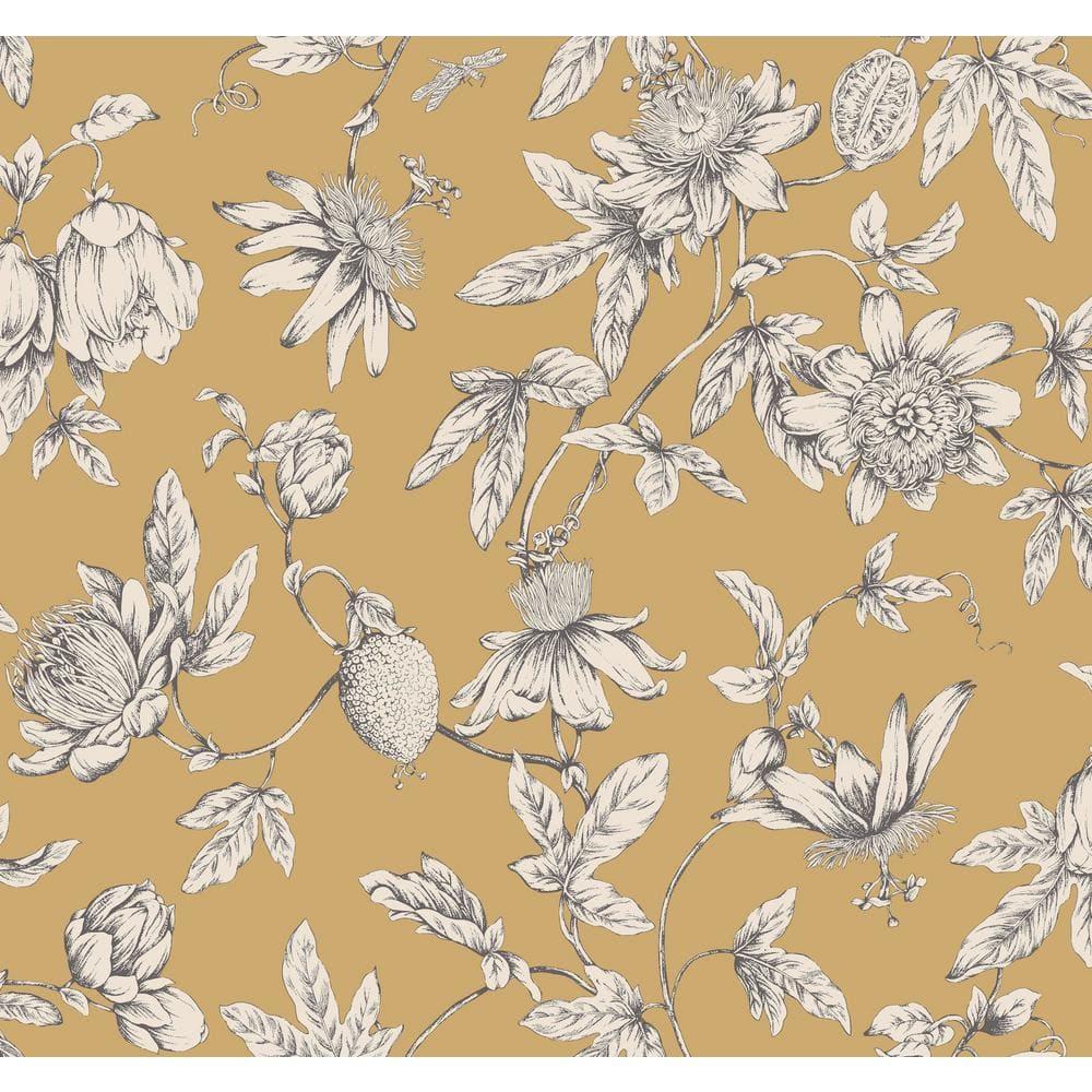 Passion Flower Toile Floral Wallpaper