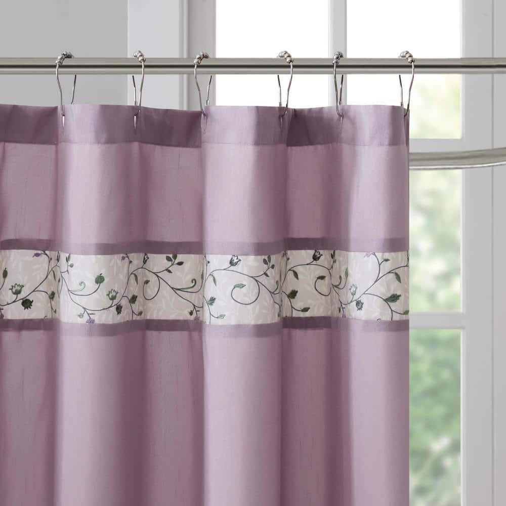 Madison Park Serene Faux Silk Embroidered Floral Shower Curtain