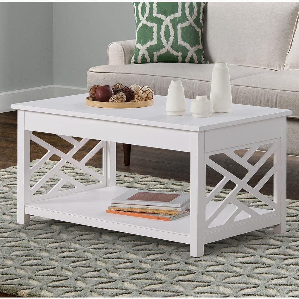 Alaterre Furniture Coventry 36 in. Solid Pine Wood Coffee Table, Traditional to Modern Design, Open-Detailing Accent Furniture, White