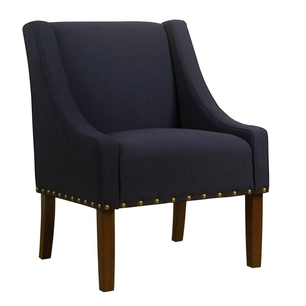 Modern Swoop Accent Chair with Nailhead Trim Navy - HomePop