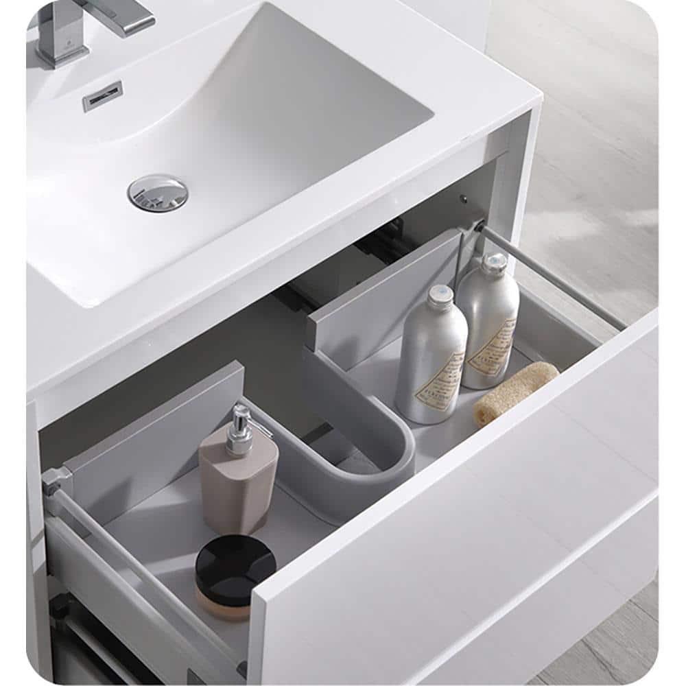 Fresca Fcb9230 Catania 30" Glossy White Wall Hung Modern Bathroom Cabinet