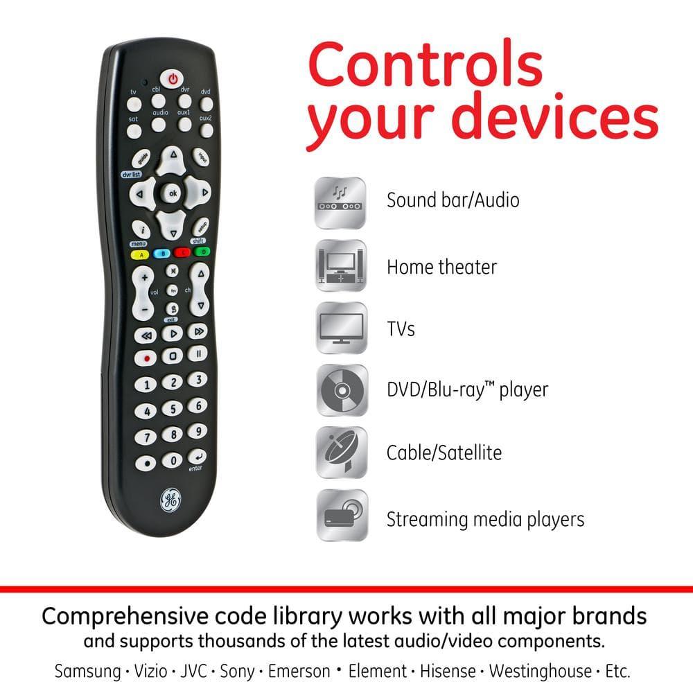GE 8-Device Universal TV Remote Control in Black, 33715