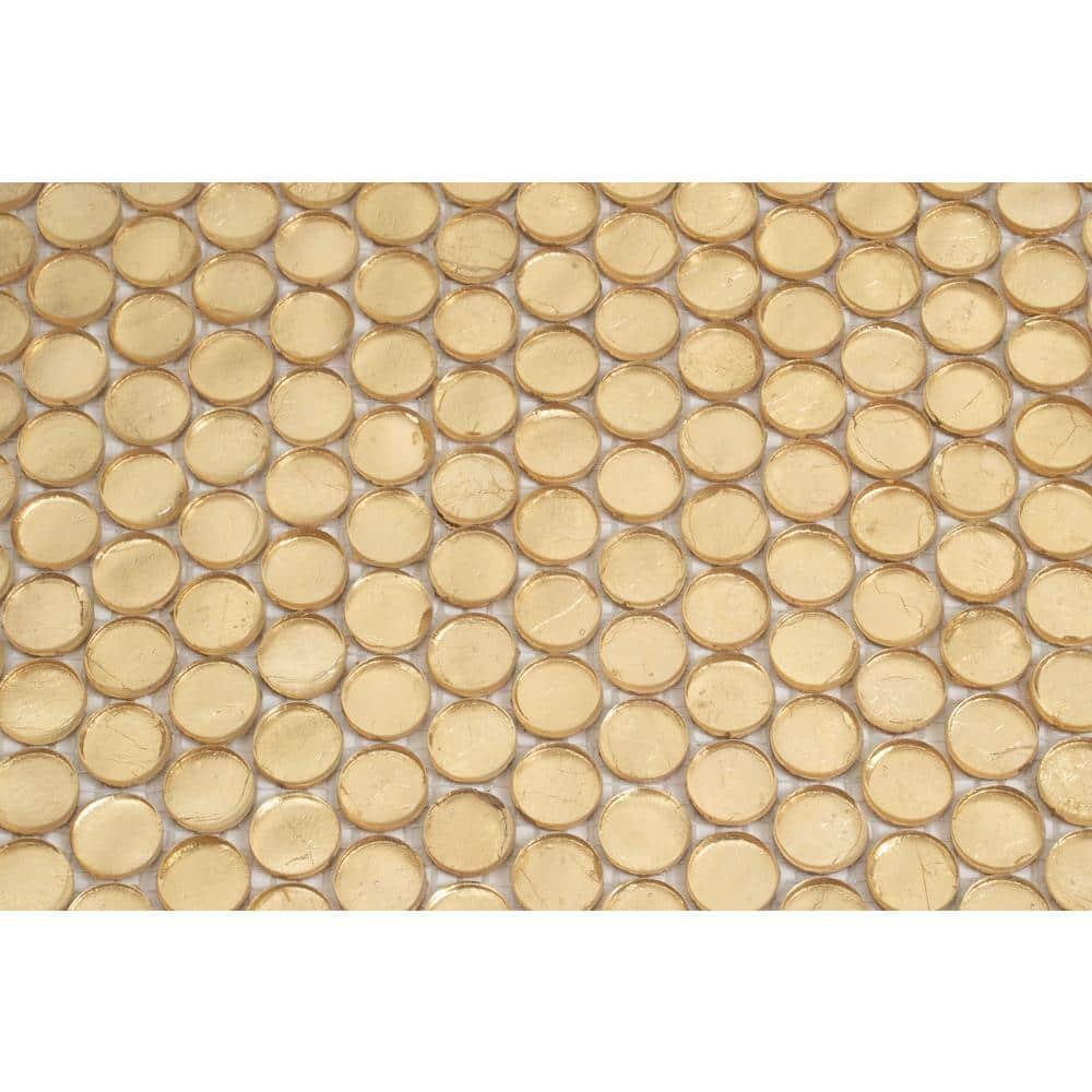 Apollo Tile   10 pack 12.2-in x 12.2-in Gold Penny Round Glass Mosaic Wall Tile (10.34 Sq ft/case)