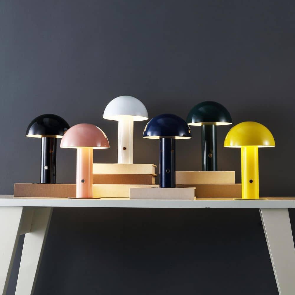 JONATHAN Y JYL7115E Boletus 10.75" Contemporary Bohemian Rechargeable/Cordless Iron Integrated Portable LED Mushroom Table Lamp, Modern, Coastal for living room, dinning room, bedroom, Navy