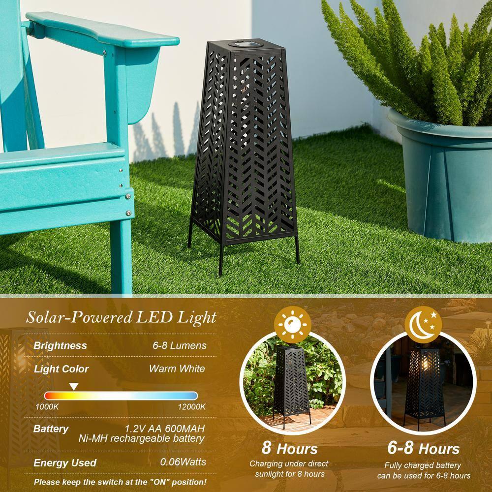 Glitzhome 21.5"H Metal Geometric Solar Powered Floor Lantern