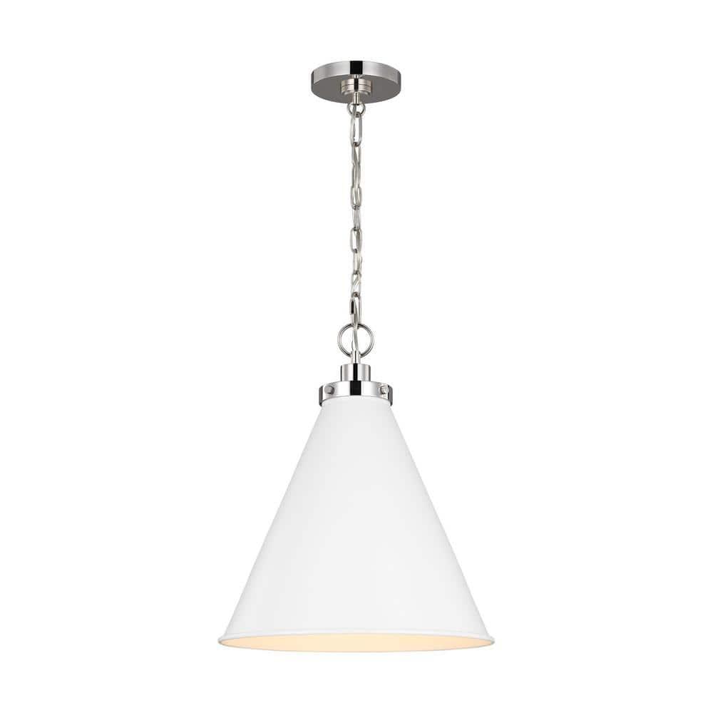 Wellfleet 15.63" Matte White & Polished Nickel Indoor/Outdoor Pendant