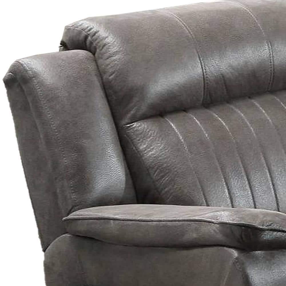 Benjara Fabric Manual Recliner Chair with Pillow Top Arms, Gray