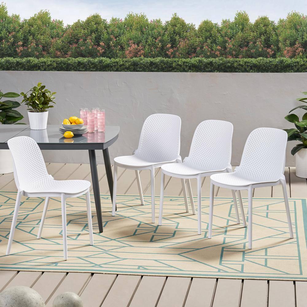 Noble House Ivy Stacking Plastic Patio Dining Side Chair in Black (Set of 4)