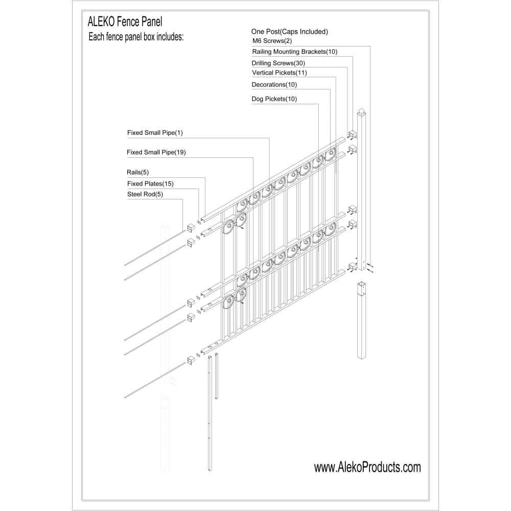 ALEKO Paris 60'' H x 96'' W Black Metal Fencing