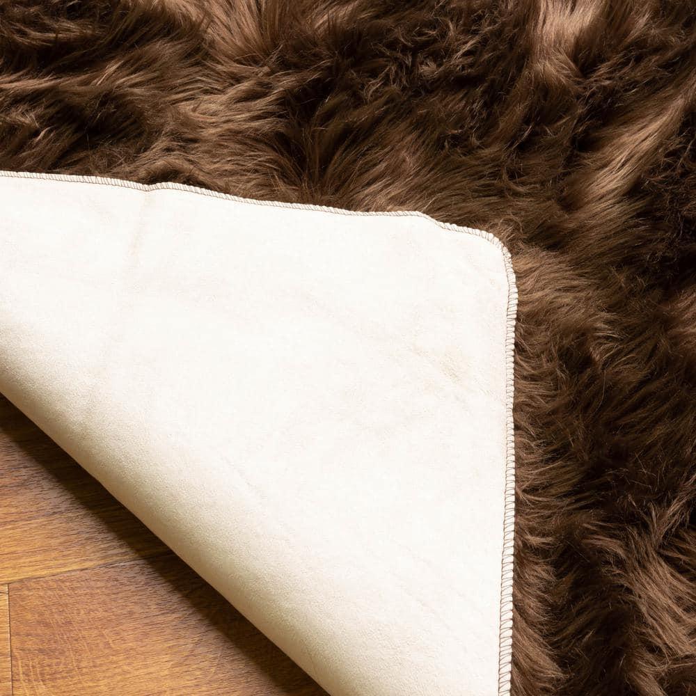 Diller Dark Brown Faux Fur Machine Washable Shag Fluffy Area Rug