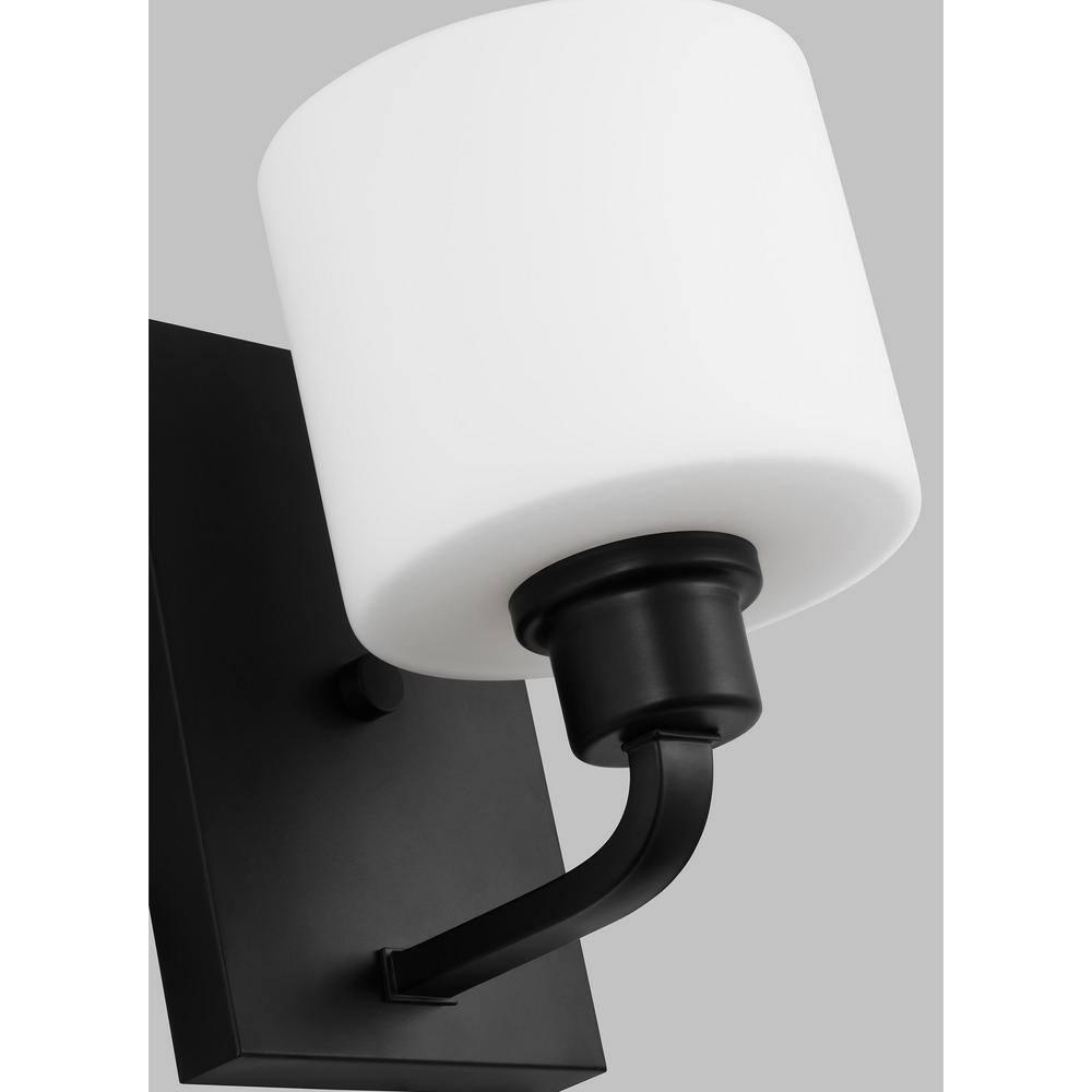 Canfield 5.5 in. 1-Light Midnight Black Minimalist Modern Wall Sconce Bathroom Vanity Light with Etched White Glass
