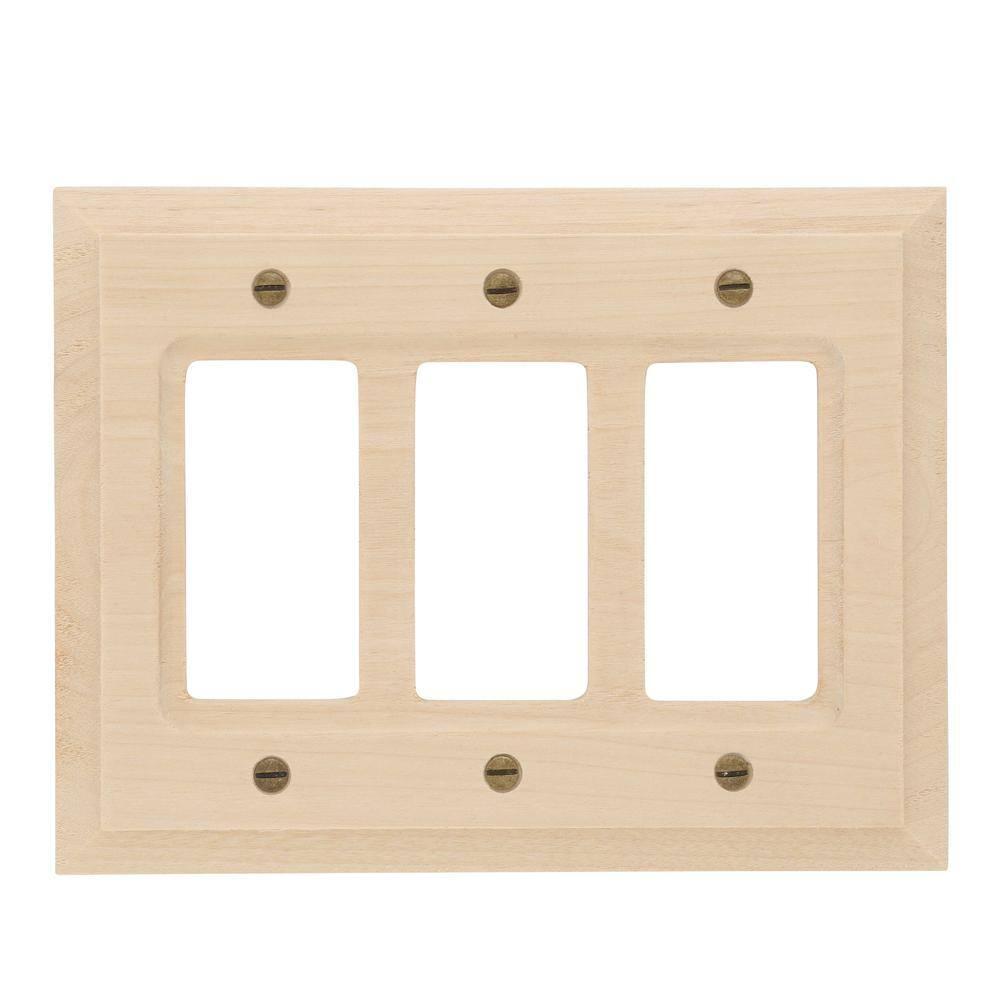 Amerelle 180RRR Baker Wallplate, 3 Rocker GFCI, Wood, Unfinished Wood, 1-Pack