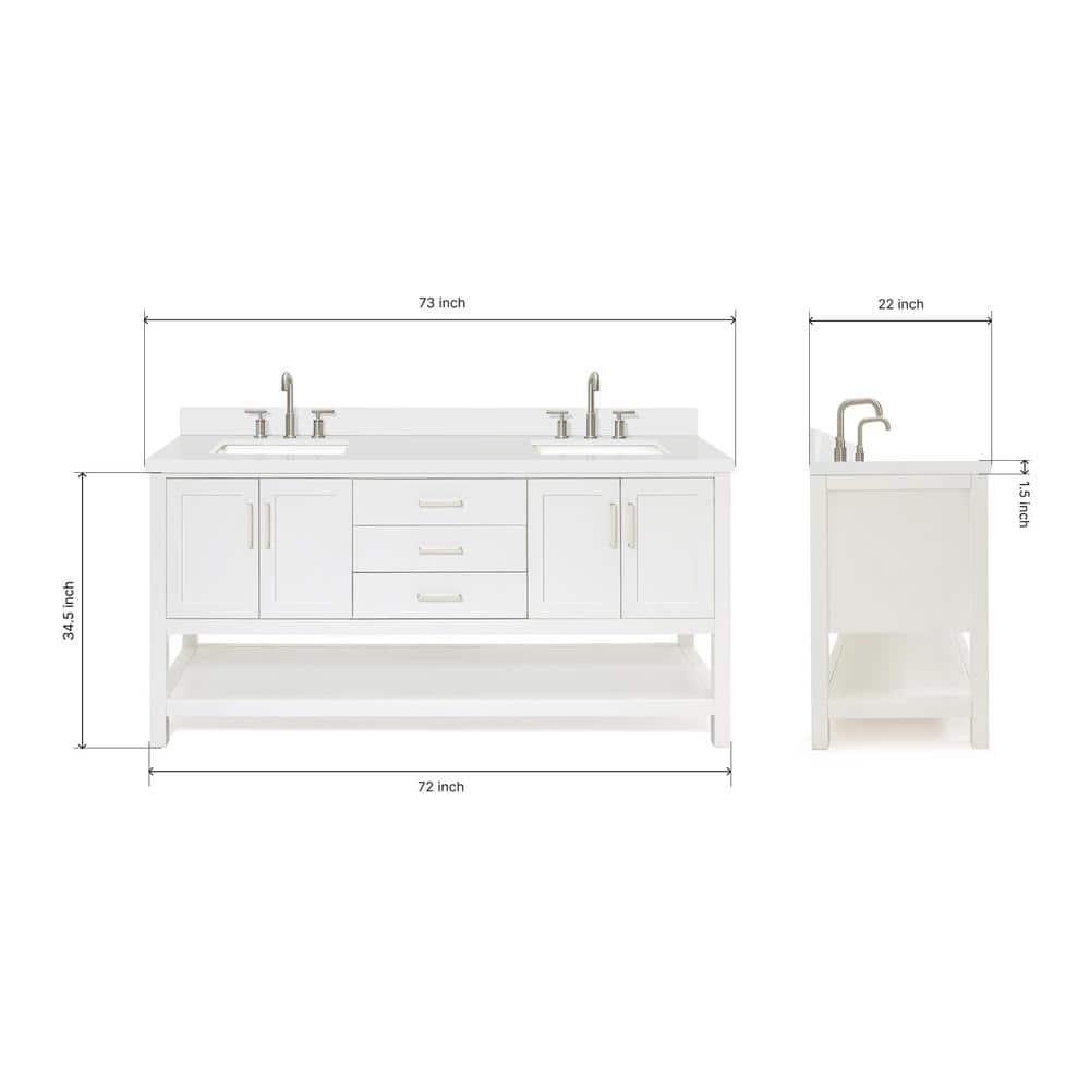 Ariel S073dwqrvo Magnolia 72" Free Standing Double Basin Vanity Set - White / Pure White