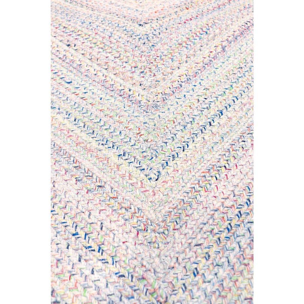 Geometric Hand Braided Polyester Indoor / Outdoor Area Rug in Blue/Red/Ivory
