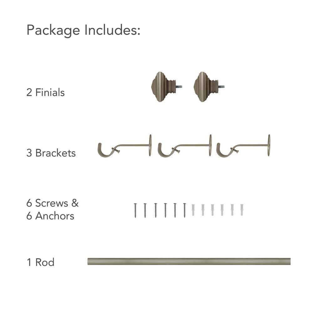 Florence 1" Window Drapery Single Curtain Rod with Stacked Square Finial - 86"-120" - Pewter - Elrene Home Fashions