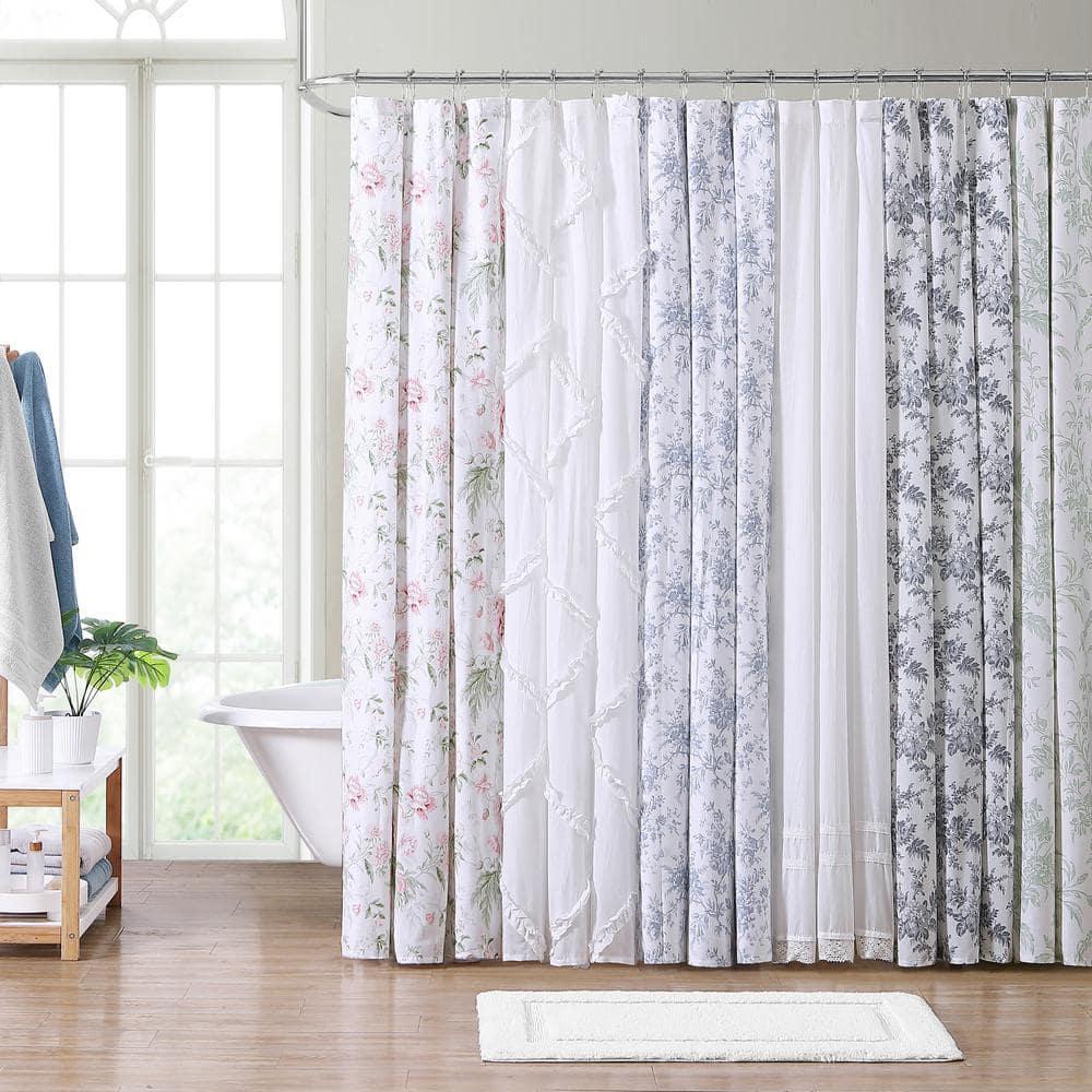 Laura Ashley Breezy Floral Cotton Pink Shower Curtain