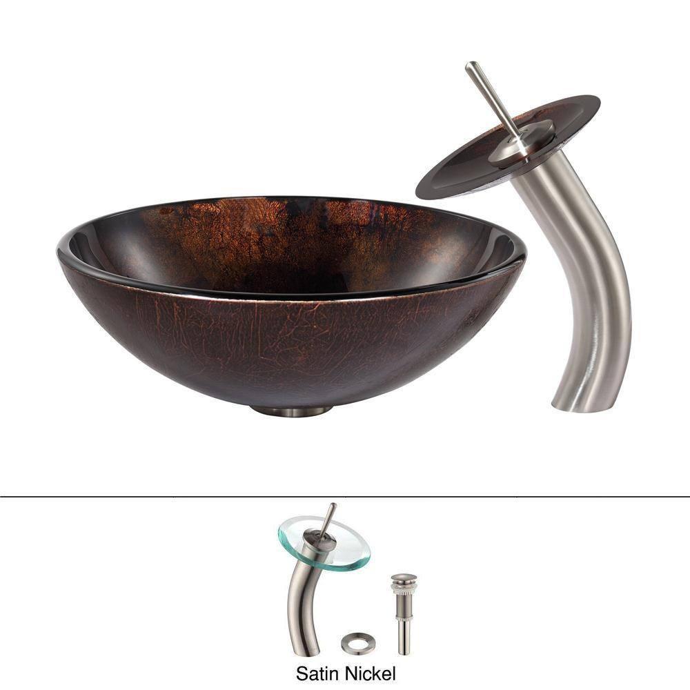 Glass Circular Vessel Bathroom Sink with Faucet